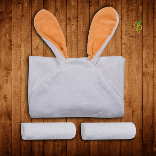 Bamboo Bunny Hooded Towel Set - Extra Large 34x34" + 2 Washcloths | Hypoallergenic