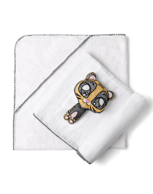 3-Piece Bamboo Newborn Gift Set - Hooded Towel, Swaddle & Rattle | Perfect Baby Shower Gift