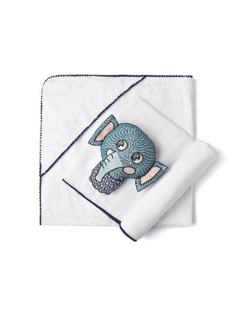 3-Piece Bamboo Newborn Gift Set - Hooded Towel, Swaddle & Rattle | Perfect Baby Shower Gift