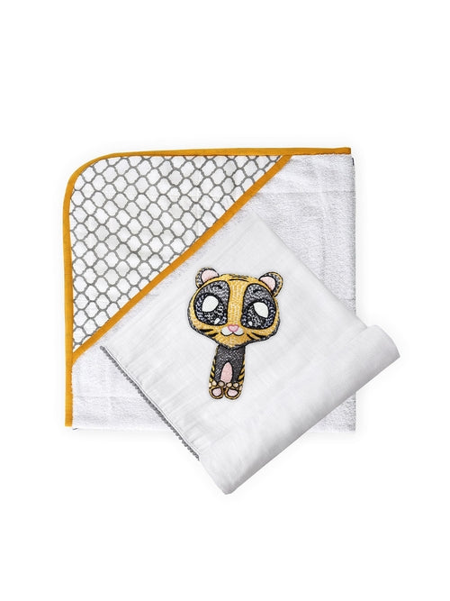 3-Piece Bamboo Newborn Gift Set - Hooded Towel, Swaddle & Rattle | Perfect Baby Shower Gift
